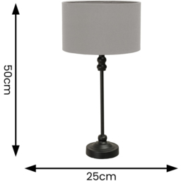 ValueLights Maggie Grey and Black Drum Shade Candlestick LED Table Lamp - Size: 50 x 25 x 25cm - Wilko - thumbnail 7