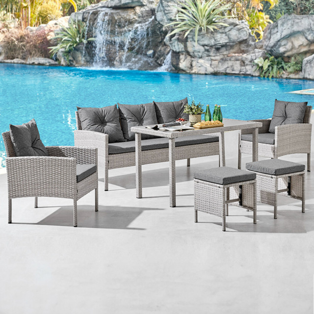 Home Detail Roma 7 Seater Dark Grey Rattan Sofa Set with Cover - Wilko - image 1