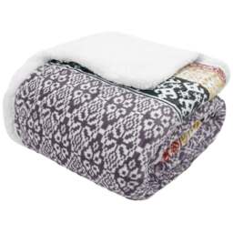 Velosso Charcoal Aztec Sherpa Backed Throw 130 x 180cm - Size: 130 x 180 x 1cm - Wilko
