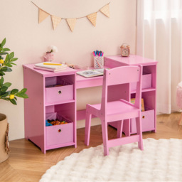 Costway Kids Pink Vanity Table and Chair Set with Removable Mirror - Size: 77 x 58 x 24cm - Wilko - thumbnail 4