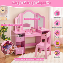 Costway Kids Pink Vanity Table and Chair Set with Removable Mirror - Size: 77 x 58 x 24cm - Wilko - thumbnail 5