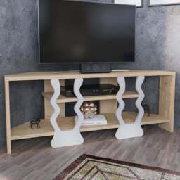 Decorotika Firal 2 Shelf Oak and White Corner TV Unit - Size: 41.8 x 110 x 35cm - Multi - Wilko