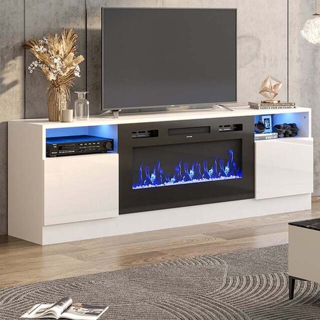 Living and Home 36 Inch Electric Fireplace White TV Stand Surround  Set with 12 Mood Light Colours - Size: 58.5 x 178 x 35 cm - Wilko - image 1