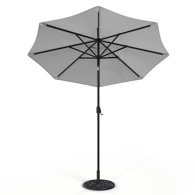 Living and Home Light Grey 24 LED Crank Lift Garden Parasol with Floral Pattern Base 3m - Wilko - image 1