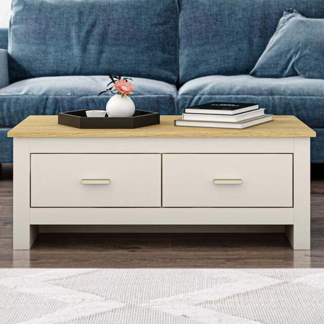 Lexington 2 Drawer Cream and Gold Coffee Table - Wilko - image 1