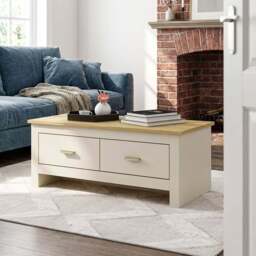 Lexington 2 Drawer Cream and Gold Coffee Table - Wilko - thumbnail 6
