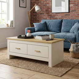 Lexington 2 Drawer Cream and Gold Coffee Table - Wilko - thumbnail 3