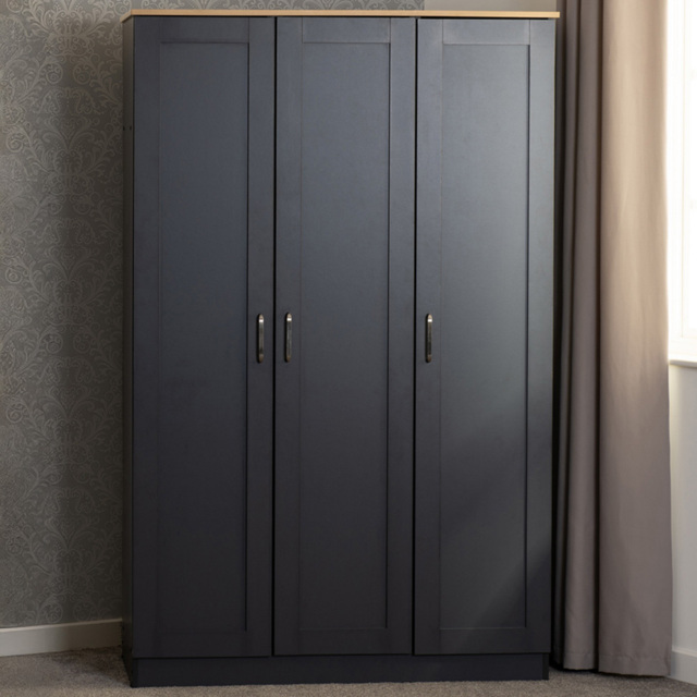 Seconique Portland 3 Door Grey and Oak Effect Wardrobe - Wilko - image 1