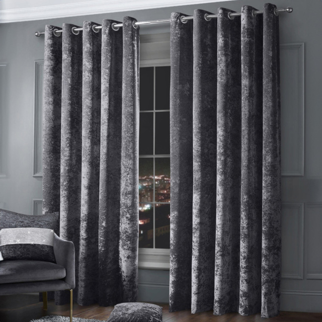 Intimates Charcoal Plain Crushed Velvet Curtains 168X229cm - Size: W 168 x D 229cm - Grey - Wilko - image 1