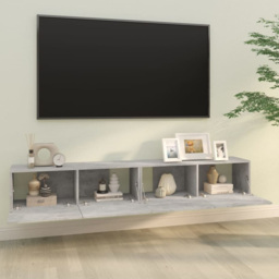 vidaXL 2 Door Wall Mounted Concrete Grey TV Cabinet Set of 2 - Size: 30 x 100 x 30cm - Wilko