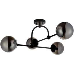 Merano Trieste Smoked Mirror Glass Matt Black Globe Ceiling Light - Size: 70.5 x 70.5 x 32.5cm - Wilko