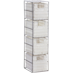 Home Source Ankara 4 Drawer Silver and White Slim Wicker Basket Storage Unit - Size: 65 x 17 x 20cm - Wilko - thumbnail 3