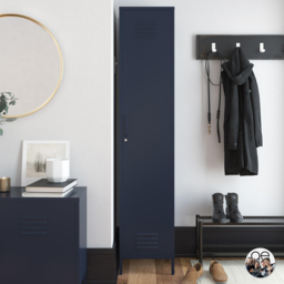 Dorel Bradford Single Door Navy Metal Locker Storage Cabinet - Size: 182 x 37 x 39cm - Wilko