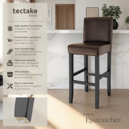 Tectake Brown Leather Padded Bar Stool Set of 2 - Size: 107 x 40 x 41cm - Wilko - thumbnail 7