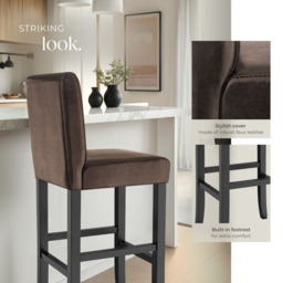 Tectake Brown Leather Padded Bar Stool Set of 2 - Size: 107 x 40 x 41cm - Wilko - thumbnail 5