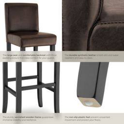 Tectake Brown Leather Padded Bar Stool Set of 2 - Size: 107 x 40 x 41cm - Wilko - thumbnail 6