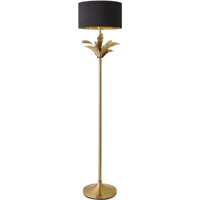 ValueLights Christina Black and Gold Drum Palm Leaf Floor Lamp and Bulb - Size: 157.5 x 35 x 35cm - Wilko - image 1