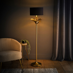 ValueLights Christina Black and Gold Drum Palm Leaf Floor Lamp and Bulb - Size: 157.5 x 35 x 35cm - Wilko - thumbnail 7