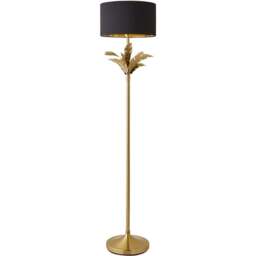 ValueLights Christina Black and Gold Drum Palm Leaf Floor Lamp and Bulb - Size: 157.5 x 35 x 35cm - Wilko