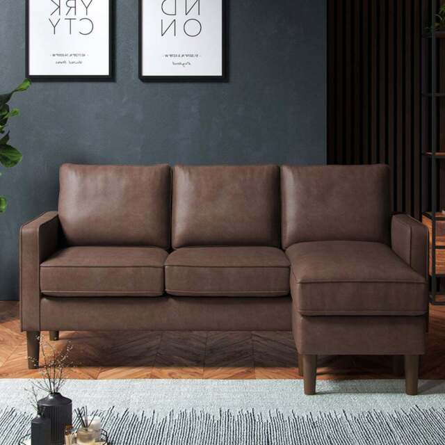 Bexhill 3 Seater Brown Faux Leather Reversible L Shaped Corner Sofa - Wilko - image 1
