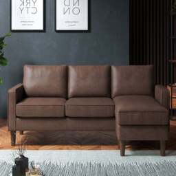 Bexhill 3 Seater Brown Faux Leather Reversible L Shaped Corner Sofa - Wilko