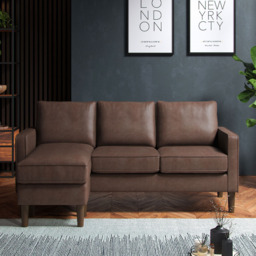 Bexhill 3 Seater Brown Faux Leather Reversible L Shaped Corner Sofa - Wilko - thumbnail 7