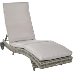 Outsunny Grey Rattan Sun Lounger with Wheels - Size: 1 Seater - Wilko - thumbnail 3