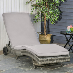 Outsunny Grey Rattan Sun Lounger with Wheels - Size: 1 Seater - Wilko