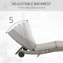 Outsunny Grey Rattan Sun Lounger with Wheels - Size: 1 Seater - Wilko - thumbnail 7