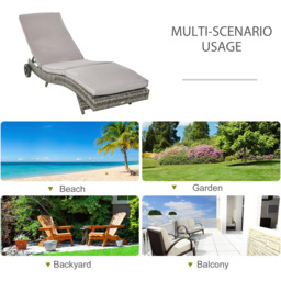 Outsunny Grey Rattan Sun Lounger with Wheels - Size: 1 Seater - Wilko - thumbnail 6