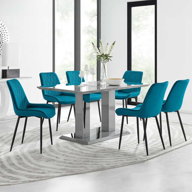 Furniturebox Molini Cesano 6 Seater Dining Set Grey Gloss Blue and Black - Wilko - image 1