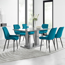 Furniturebox Molini Cesano 6 Seater Dining Set Grey Gloss Blue and Black - Wilko - thumbnail 1