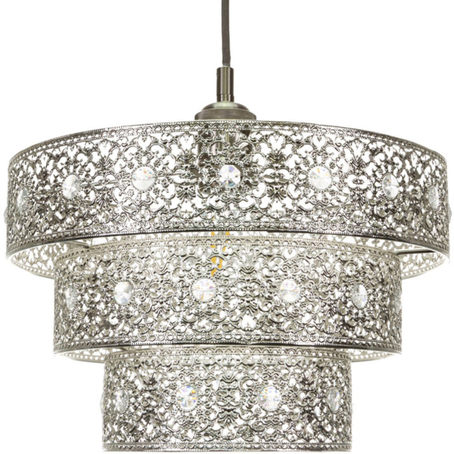 Happy Homewares Moroccan Style 3 Tier Polished Silver Acrylic Gem Pendant Shade - Size: 20 x 30 x 30cm - Wilko - image 1