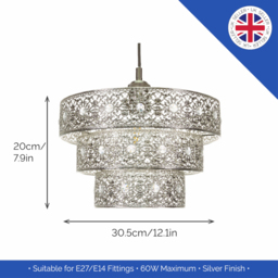Happy Homewares Moroccan Style 3 Tier Polished Silver Acrylic Gem Pendant Shade - Size: 20 x 30 x 30cm - Wilko - thumbnail 7