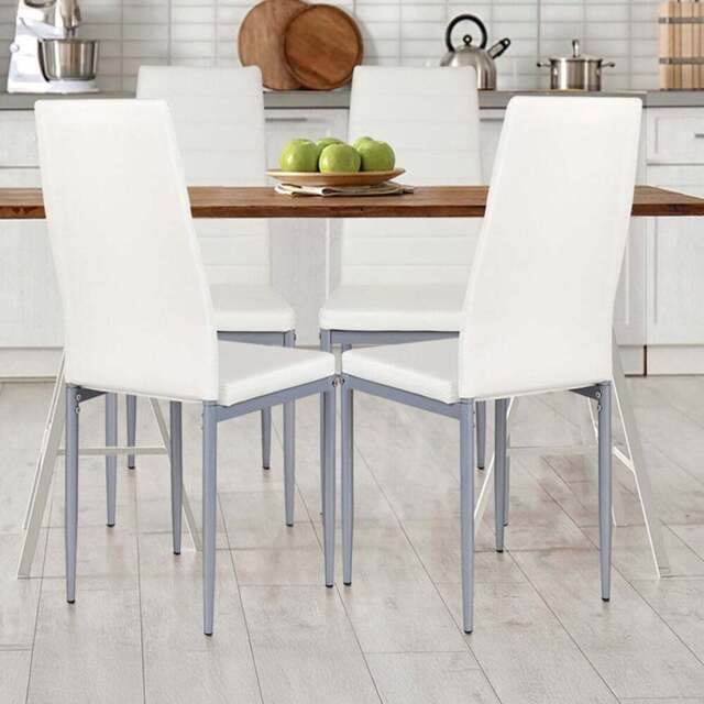 Costway Set of 4 White Upholstered High Back Dining Chairs - Wilko - image 1