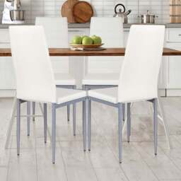 Costway Set of 4 White Upholstered High Back Dining Chairs - Wilko