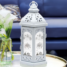 Shatchi White LED Lantern Christmas Decoration - Size: 22 x 6 x 5cm - Wilko - thumbnail 1