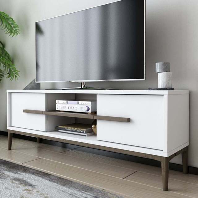 Decorotika Erisa 7 Shelf White and Walnut Modern TV Unit - Size: 43.6 x 120 x 29.6cm - Multi - Wilko - image 1