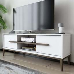Decorotika Erisa 7 Shelf White and Walnut Modern TV Unit - Size: 43.6 x 120 x 29.6cm - Multi - Wilko