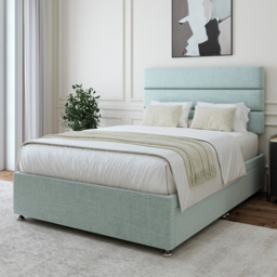 Bedmaster Small Double Duck Egg Linen 4 Drawer Divan Base with Milan Headboard - Blue - Wilko - thumbnail 1