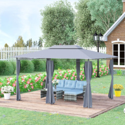Outsunny 4 x 3m 2-Tier Grey Gazebo Shelter with Curtains - Size: 280 x 400 x 300cm - Wilko - thumbnail 1