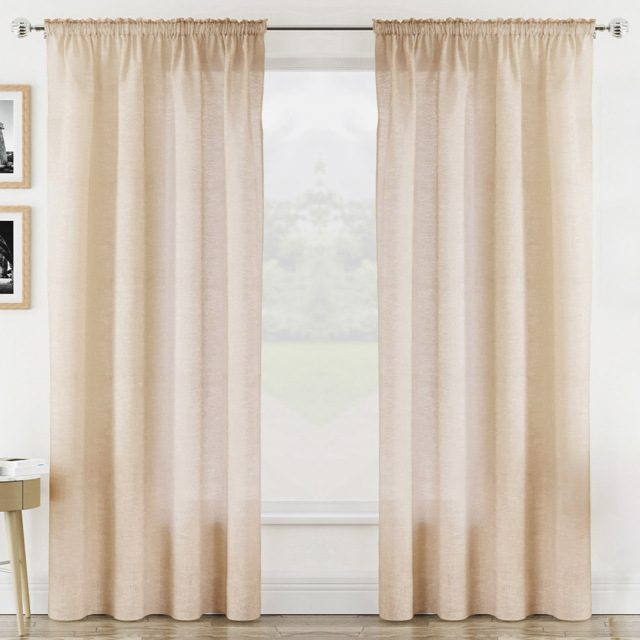 Tyrone Textiles Rhodes Natural Linen Look Rod Pocket Voile Panel Curtains 140 x 122cm - Size: W 140 x D 122cm - Wilko - image 1