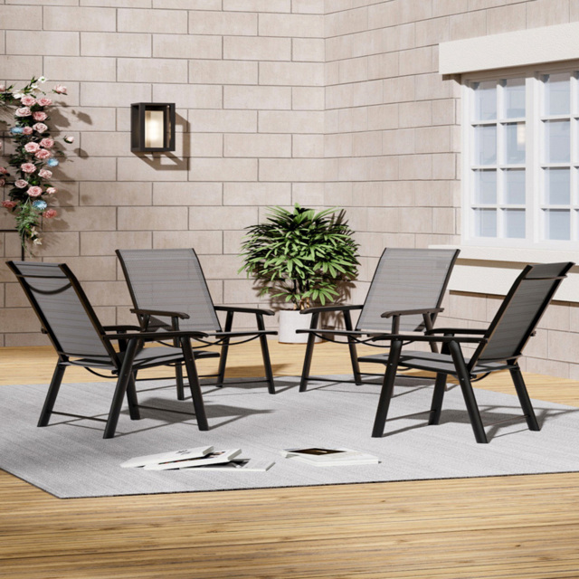 Living and Home Set of 4 Black Folding Garden Chair - Size: 4 Seater - Wilko - image 1