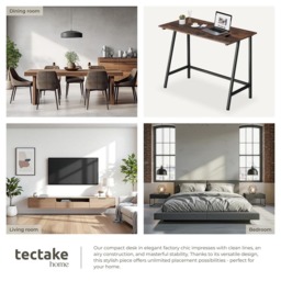 tectake Newton Industrial Dark Wood Desk - Brown - Wilko - thumbnail 6
