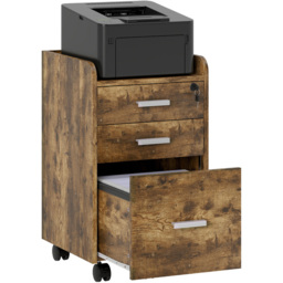Portland 3 Drawer Rustic Brown Mobile Lockable Filing Cabinet with Keys - Size: 65.4 x 39.2 x 40cm - Wilko - thumbnail 3