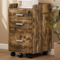 Portland 3 Drawer Rustic Brown Mobile Lockable Filing Cabinet with Keys - Size: 65.4 x 39.2 x 40cm - Wilko