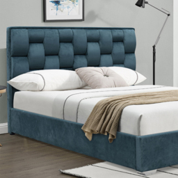 Brooklyn King Size Blue Plush Velvet Weaved Headboard Bed Frame - Wilko - thumbnail 3