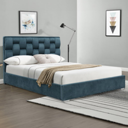 Brooklyn King Size Blue Plush Velvet Weaved Headboard Bed Frame - Wilko