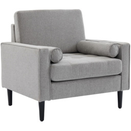 Living and Home Grey Linen Mid-Century Armchair with Armrest Pillows - Size: 81 x 83 x 73cm - Wilko - thumbnail 3