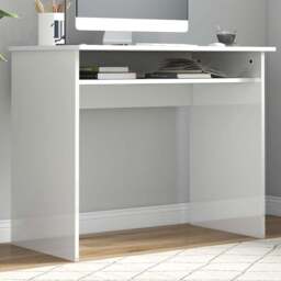 Portland High Gloss White Computer Table with Storage Shelf - Size: 90 x 50 x 74cm - Wilko